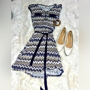 *DONATED* PerSeption Petite Nautical Chevron MIDI Dress